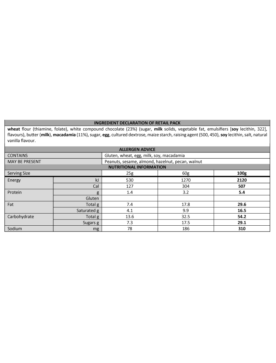 White Choc Macadamia Cafe Cookies 6 x 60g